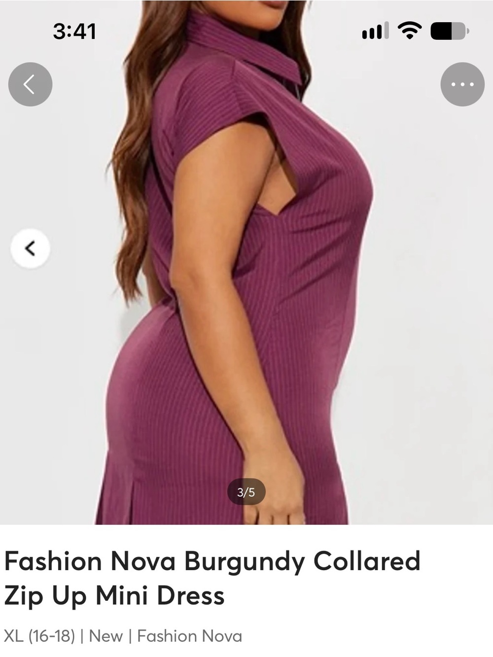 Fashion Nova Plum Ribbed Collared Zip-Up Mini Dress
